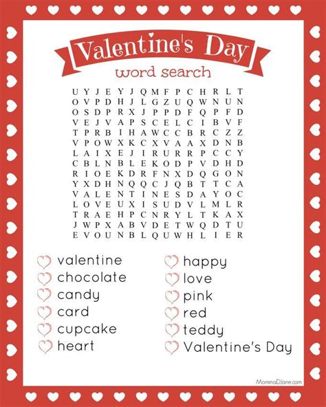 valentines day word search printable    valentines