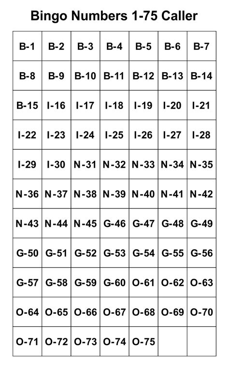 printable bingo call numbers   printable templates