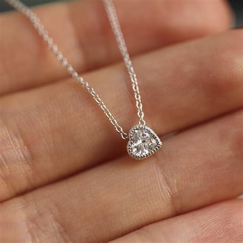 heart diamond necklace diamond solitaire necklace heart necklace minimalist necklace diamond