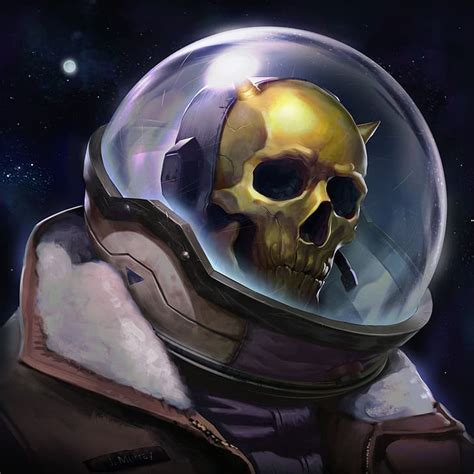 디지털 아트 삽화 삽화 두개골 우주 비행사 우주복 금 공상 과학 소설 캐릭터 디자인 초상화 어느 한 쪽 Hd