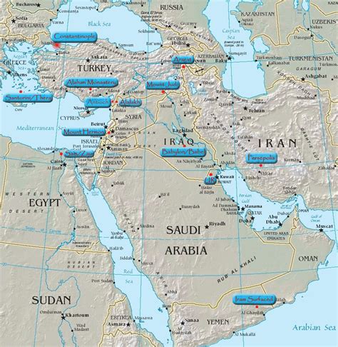 map   middle east  countries   major cities