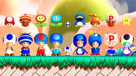 New Super Mario Bros U Deluxe All Blue Toad Power Ups Youtube