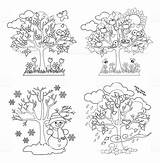 Stagioni Quattro Pory Roku Tree Drzewo Coloriage Arbre Dragon Jahreszeiten Alberi Cino Baum Pinu Zdroj Malowankę Wydrukuj Arbres sketch template