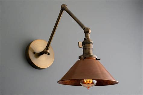 articulating copper wall sconce rustic lighting swivel wall light industrial light antique brass