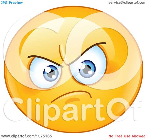 cartoon clipart of a yellow emoji smiley face emoticon with an annoyed expression royalty free