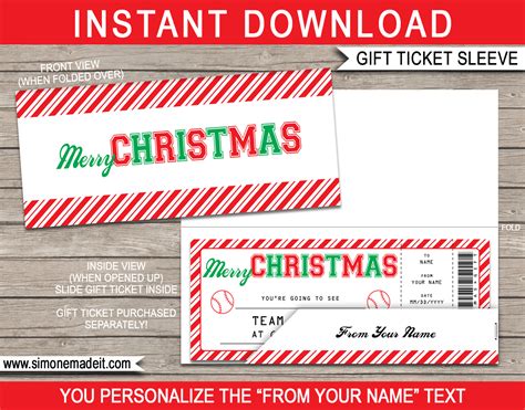 christmas sports ticket sleeve editable printable envelope template
