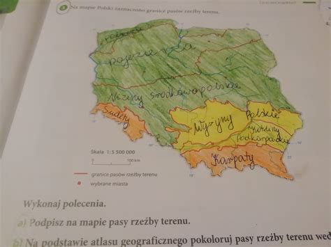 na mapie polski zaznaczono granice pasow rzezby terenu pilne daje