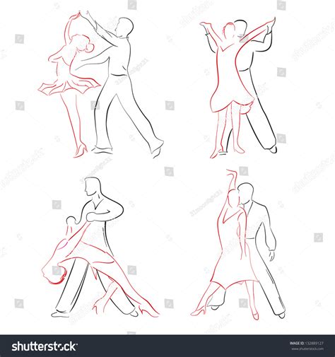 Four Pairs Ballroom Dancers Various Poses Stock Vector Royalty Free