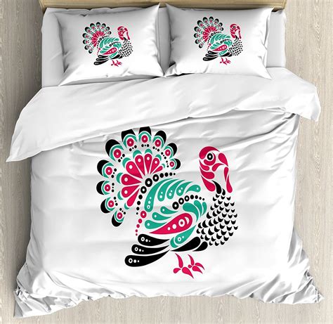 colorful turkey thanksgiving turkey bedding set  pc holiday bed