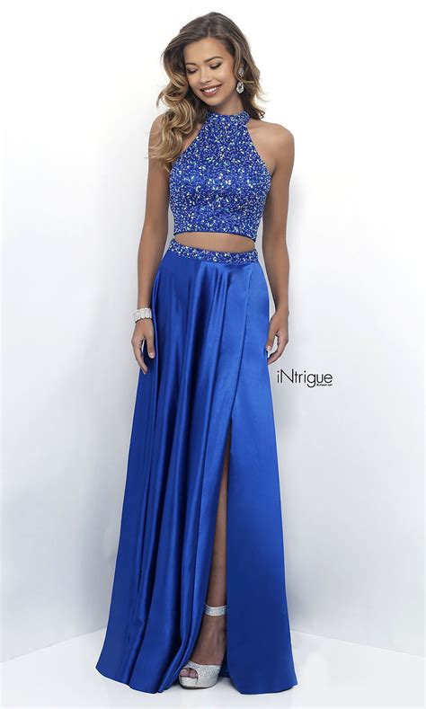 Long Two Piece Sapphire Blue Prom Dress Promgirl