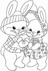 Easter Cute Coloring Bunnies Pages Kids Two Girl Flower Big High Quality Egg sketch template