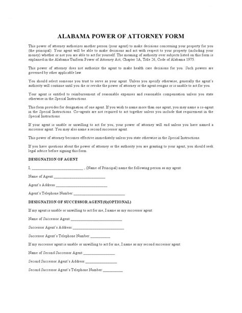 alabama durable financial power  attorney form  template