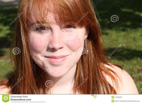 smiling female teen with red hair stock image image of pretty lips