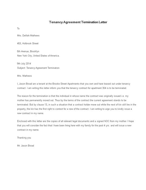 tenancy agreement termination letter sample templates