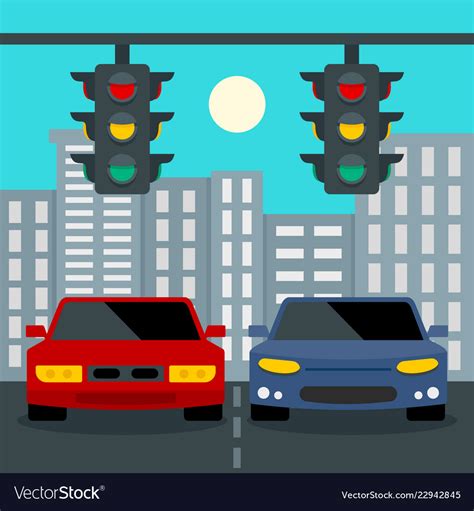 cars stop  traffic lights concept background vector image