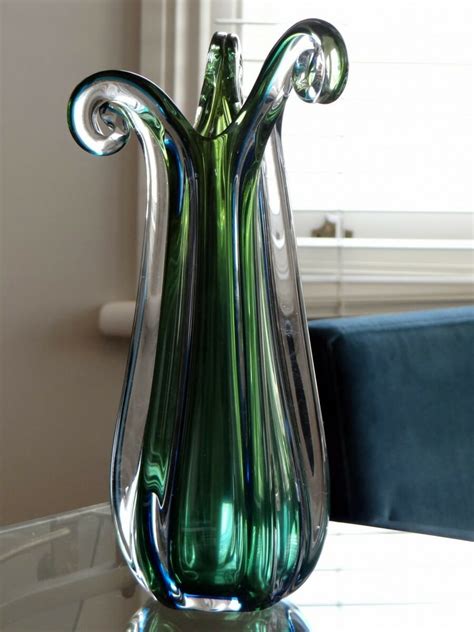 1950 S Murano Glass Art Vase In Blue And Green European