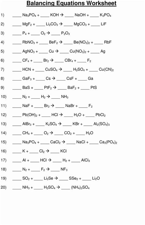 balancing equations worksheet answers chemistry fresh sample balancing