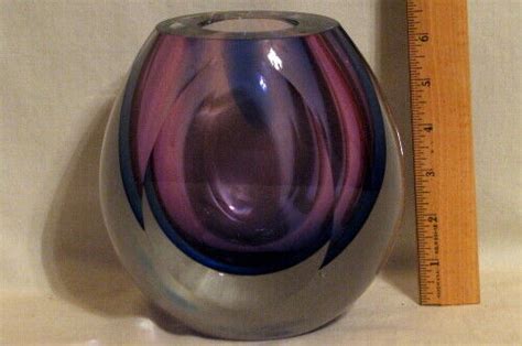 Awesome Mcm Vintage Heavy Hand Blown 3 Color Art Glass Vase Ebay