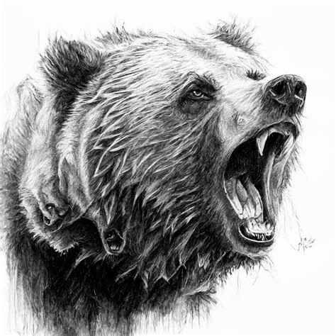 realistic sketch  fierce grizzly bear etsy