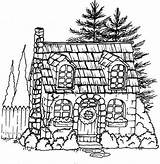 Coloring Cottage Pages Stone Christmas Cottages Colouring Houses Books sketch template