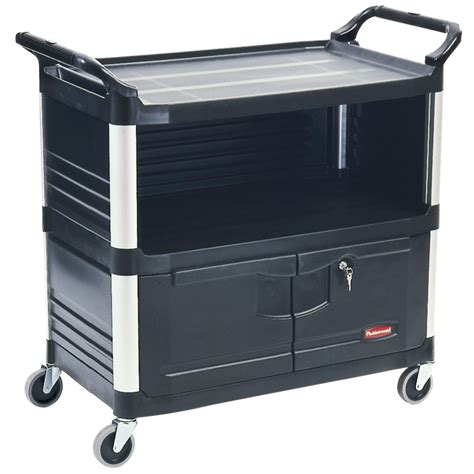 rubbermaid black plastic  sided closed utility cart