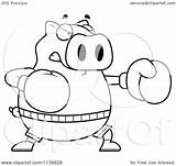 Pig Boxing Chubby Coloring Clipart Cartoon Outlined Vector Thoman Cory Royalty sketch template