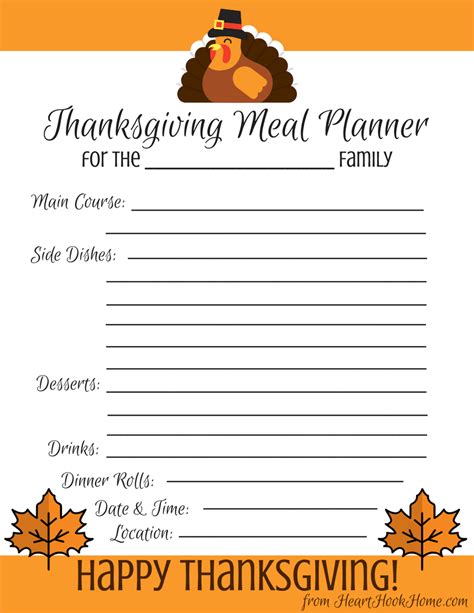 thanksgiving meal planner  printable