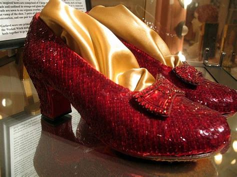 one the exisiting pairs of judy garland s ruby slippers on display at the hollywood museum