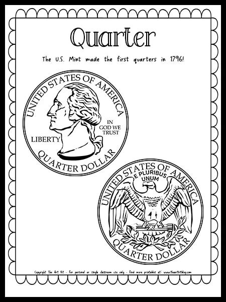 quarter coin money coloring page  printable   art kit
