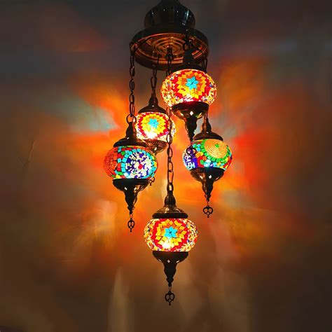 heads stained glass chandelier rustic whiteorangeblue oval living