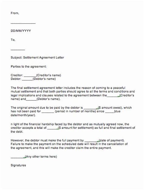 payment settlement letter fresh full  final settlement letter sample
