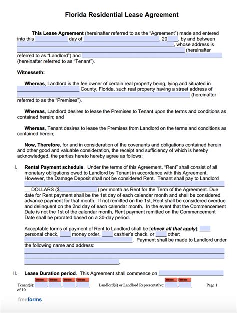 florida residential lease agreement form  printable form