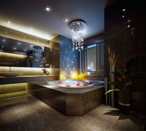 luxurious private bathroom  beautiful chandelier interior design