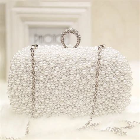 white pearl clutch bag vintage beaded evening bag elegant wedding bridal women clutch bag