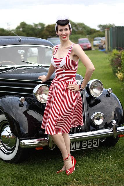 Dress Old Car Pin Up Rockabilly Girl Stripes Image 223270 On