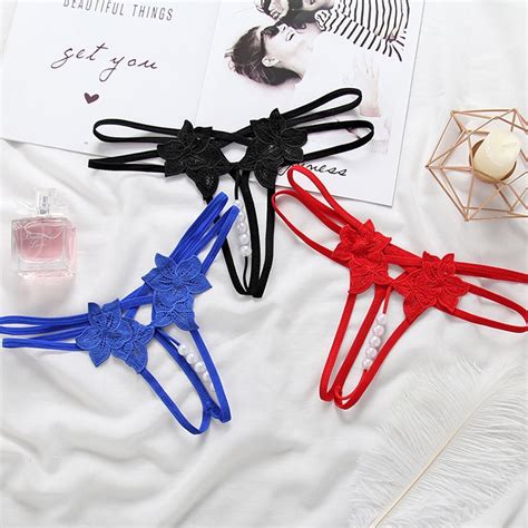 1pcs sexy open crotch pearl massage women thongs and g strings