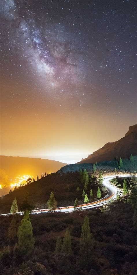 starry night milky way road turn nature 1080x2160