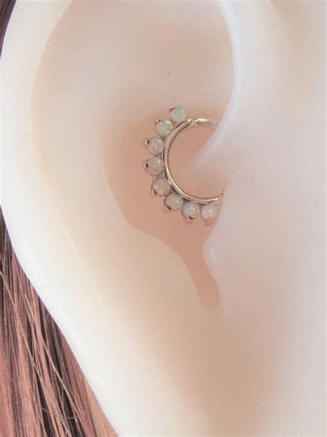 14k solid yellow gold white opals daith piercing bendable ring 18g