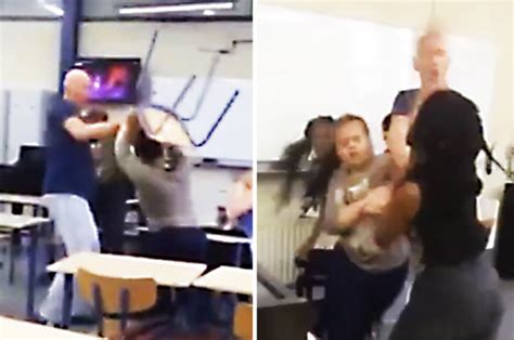 teacher struggles to control brawling teens in shocking
