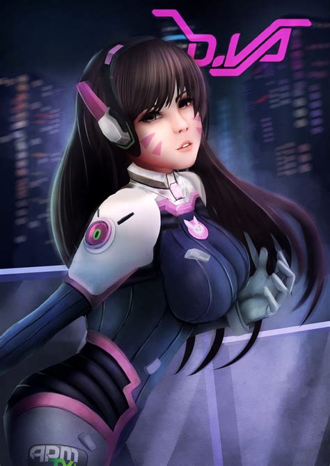 wallpaper long hair anime girls headphones d va overwatch