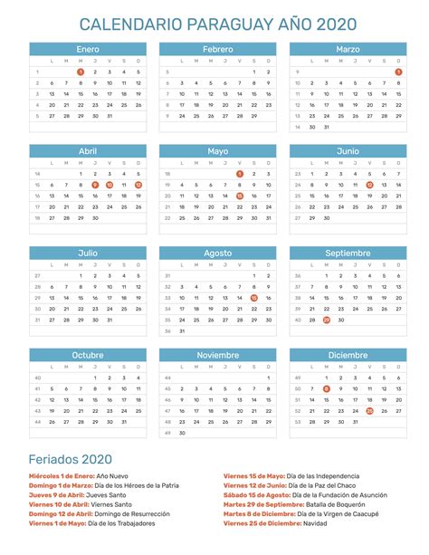 calendario de paraguay ano feriados