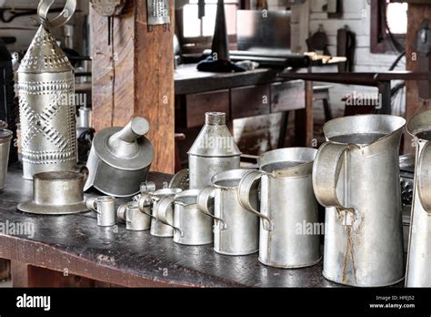 tin  display   tinsmith shop fort william historical park stock photo  alamy