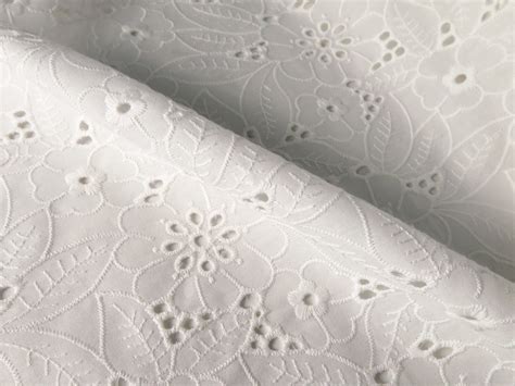 broderie anglaise floral white  cotton eyelet fabric etsy