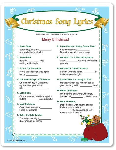 printable christmas games funsationalcom christmas songs lyrics