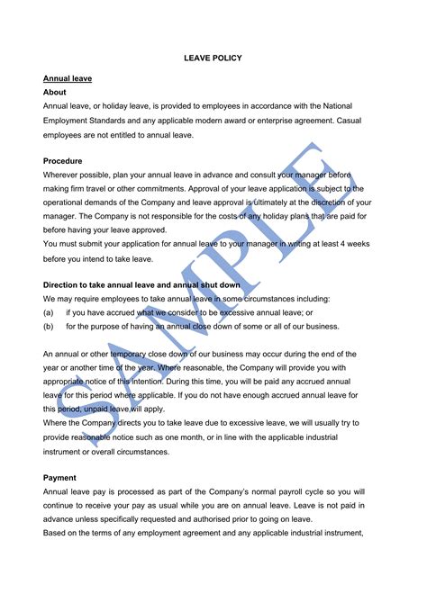 leave policy  template sample lawpath