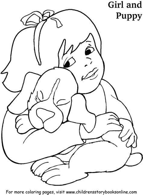 coloring book pages  children girl  puppy