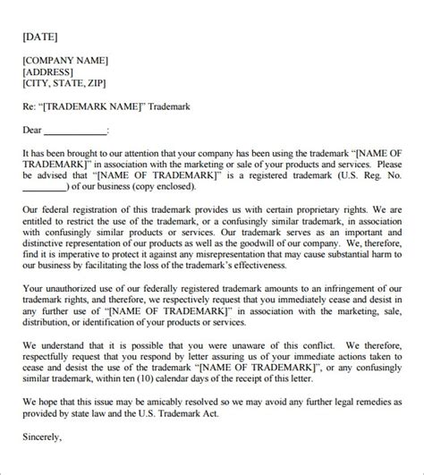 trademark cease  desist letter    letter template