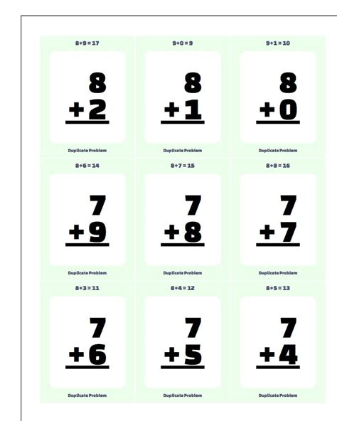 math flashcards printable