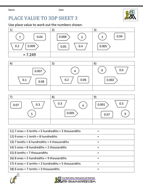 grade place  worksheets  grade place  worksheets