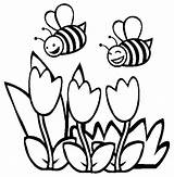 Bee Coloring Pages Bumble Flower Honey Tulips Drawing Spring Clipart Bumblebee Printable Bees Flowers Color Kids Couple Cute Cartoon Colouring sketch template